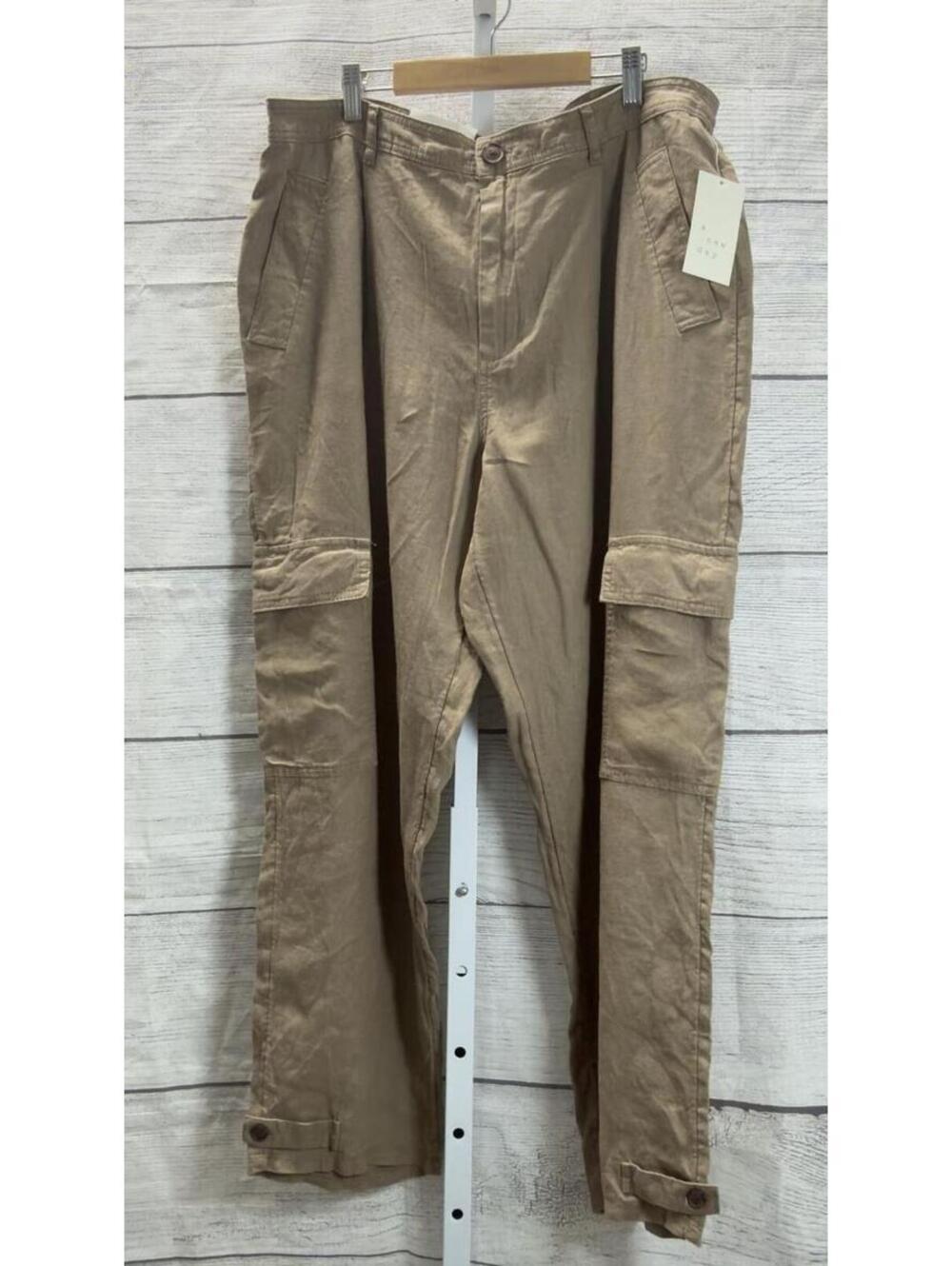 A New Day Brown High Rise Linen Straight Ankle Cargo Pant Women Size 16